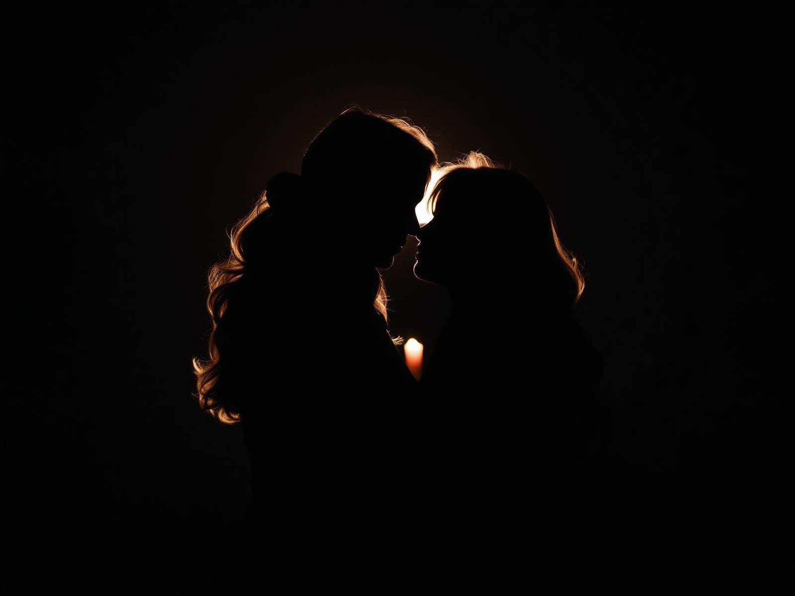 Silhouette of lovers in candlelight